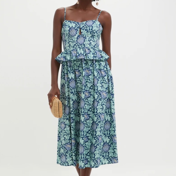 Tuckernuck HYACINTH HOUSE Blue Leafy Floral Maeve Midi Dress - Picture 1 of 9